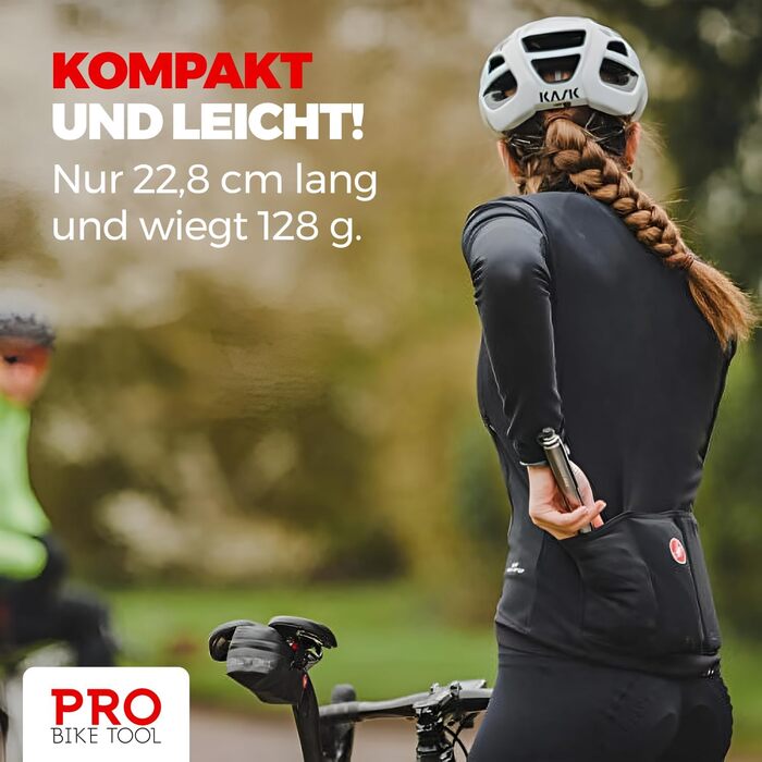 Міні-насос для велосипеда PRO BIKE TOOL з манометром - для Presta та Schrader клапанів, тиск до 6.9 Bar, легкий, з індикатором тиску, для шосейних та гірських велосипедів, титан, 22.8 x 7 x 3 см