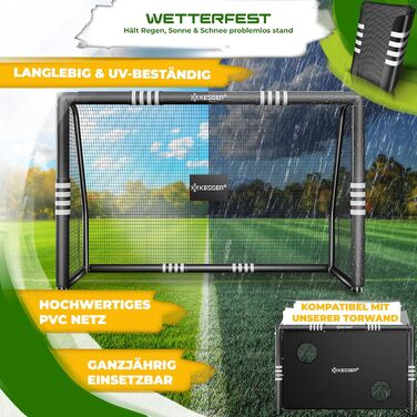 Ворота для футболу KESSER® для саду, 300 см, міцні, для тренувань, чорні