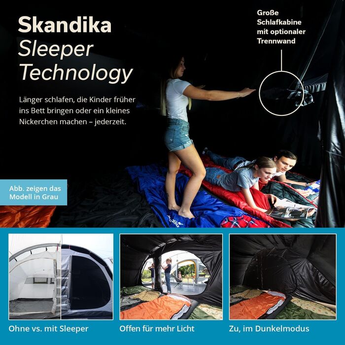 Намет Skandika Egersund Tunnel для 3, 5 або 7 осіб: сімейний кемпінговий намет з технологією Sleeper, вшитим дном, чорною спальною кабіною, висотою 2 м, водонепроникність 5000 мм