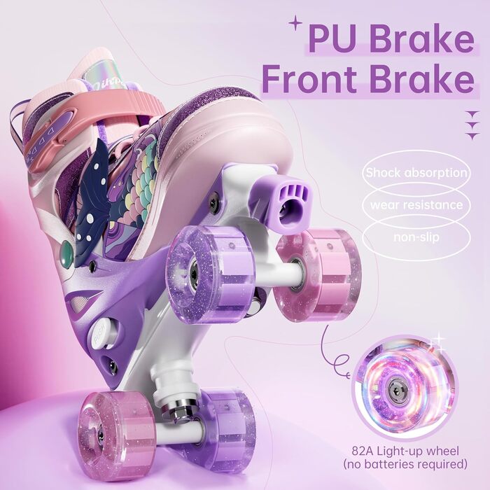 Дитячі ролики Quad з підсвічуванням коліс, регульовані розміри 36-39, рожеві