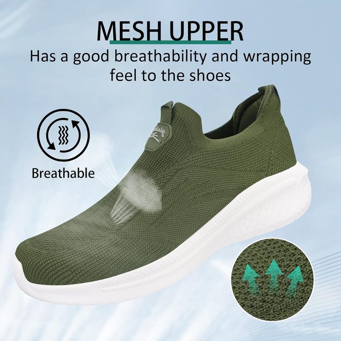 Чоловічі кросівки без шнурівків Slip-on, сітка, дихаючі, легкі, для бігу та повсякденного носіння, розмір 46 EU, зелені