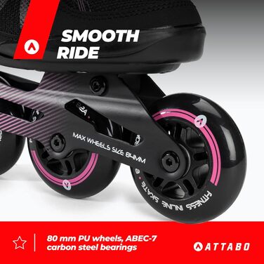 Ковзани жіночі ATTABO Bliss, 37-42 EU, регульовані, з алюмінієвою пластиною та колесами 80 мм, PU-підшипники ABEC-7