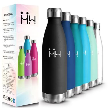Термопляшка HoneyHolly з нержавіючої сталі 500 мл, чорна — герметична спортивна пляшка для води та напоїв, без BPA, для фітнесу, залу та велосипеда