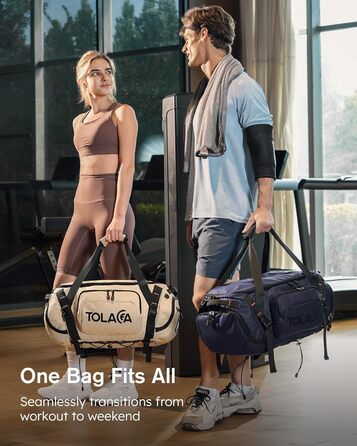 Спортивна сумка-рюкзак Tolaccea для чоловіків та жінок – велика дорожня сумка з відділенням для взуття, мокрою білизною та ноутбуком (15,6') – водонепроникна сумка-мішок для відпочинку, фітнесу, спорту та подорожей (Темно-синій, 40L)