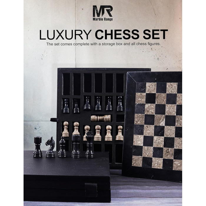 Шаховий набір з мармуру для дорослих, ручної роботи, 32 фігури, 2 додаткові королеви, коробка для зберігання, подарунок, декор (чорний & корал)