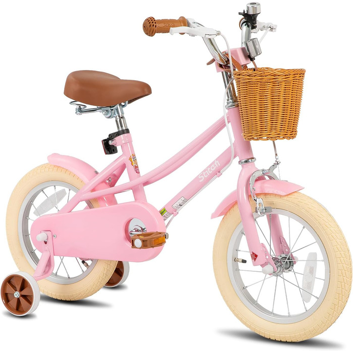 Дитяче велосипед Stitch 16 дюймів рожевий з кошиком та підставкою (3-11 років)