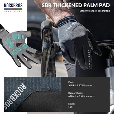 Велосипедні рукавички ROCKBROS Road to Sky: дихаючі рукавички для їзди на велосипеді з сенсорним екраном (5 пальців) для чоловіків та жінок, MTB, шосе, циклинг, зелені (L, сині)