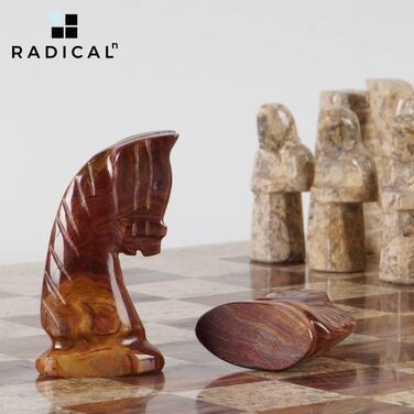 Розкішний мармуровий шаховий набір Radicaln з коробкою для зберігання, 15 дюймів, коралово-червоний, антик, ручна робота. Шахи для двох дорослих: дошка та 32 фігури.