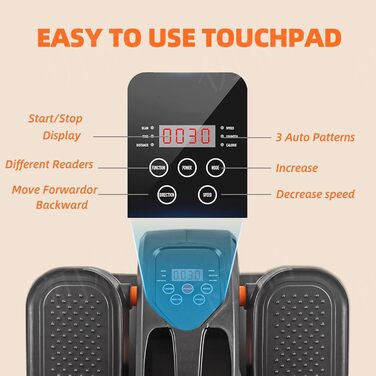 Еліптичний тренажер під стіл для літніх людей - компактний, електричний, з пультом та LCD-дисплеєм, помаранчево-чорний