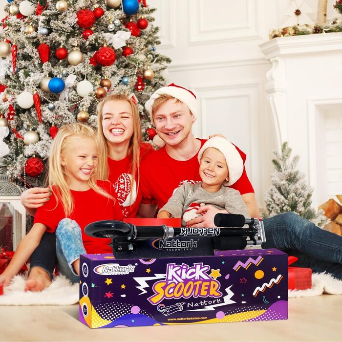 Дитячий роликовий самокат Nattork, легкий та портативний, з регулюванням висоти та гальмом, до 50 кг, NAVY-BLUE