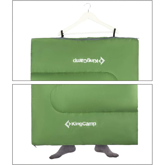 Спальний мішок KingCamp Oasis 250 - літній, для кемпінгу та відпочинку на природі, зелений, довжиною 2.2м, шириною 2.2м, температура комфорту -3°C