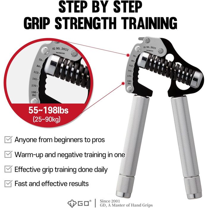 Регульований еспандер для пальців GD GRIP Iron Extender 90, 25–90 кг