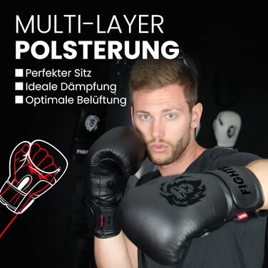 Боксерські рукавички FIGHTR® Pro з натуральної шкіри | Для чоловіків та жінок | Для боксу, ММА, муай-тай, кікбоксингу та єдиноборств | 10, 12, 14, 16 oz | З сумкою 14 oz All Black