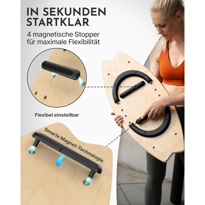 Балансборд NEOLYMP Holz – тренажер для балансу для дорослих та дітей – антиковзаюча поверхня, до 210 кг, 7 рівнів складності, магнітна настройка, чорний