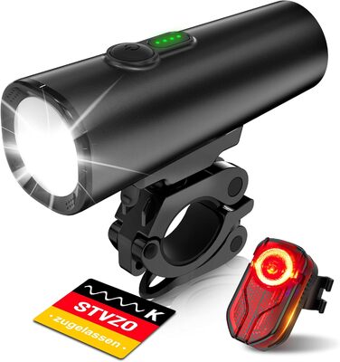 Набір велосипедних ліхтарів SFGSUP LED з USB зарядкою, водонепроникні (IPX5), схвалені StVZO