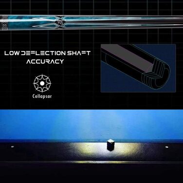 Професійний більярдний кий Collapsar CXL з кейсом, низький перехідник, 13 мм, чорна вершинка, 147.3 см, 2-частинний, 540-595 г, 21 ounce