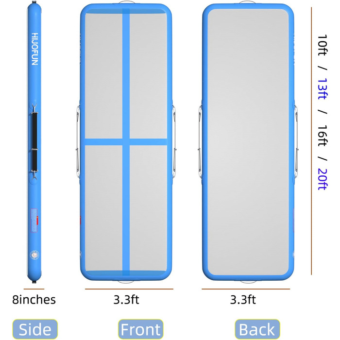 Гімнастичний надувний мат для акробатики та тренувань 3/4/5/6 метрів, 20 см заввишки, біло-блакитна. Ідеально для йоги, таekwondo, акробатики.
