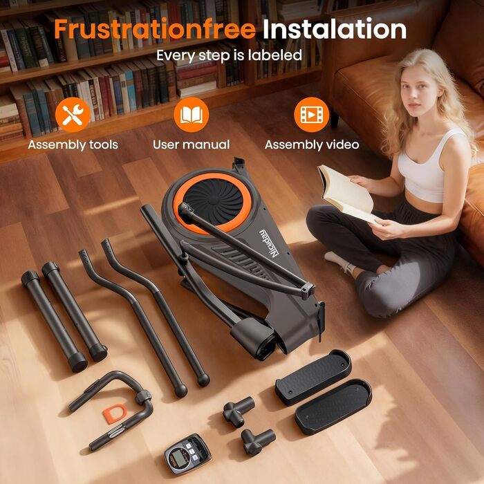 Еліптичний тренажер Niceday для дому, тихий, з магнітним опором, 16 рівнів, крок 39 см, до 150 кг, збірка 90%, Німеччина