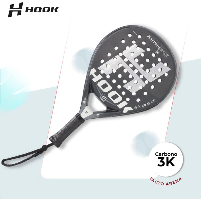 Унісекс падельна ракетка Hook Platinum Black Spyder, 355/365 г, 100% карбон, контроль 95%, EVA, середній баланс, піщане покриття, кругла форма