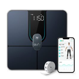 Розумна вага eufy P2 Pro, цифрова ваги для визначення складу тіла, Wi-Fi/Bluetooth, 16 показників: вага, серцебиття, жир, ІМТ, м'язова та кісткова маса, чорна