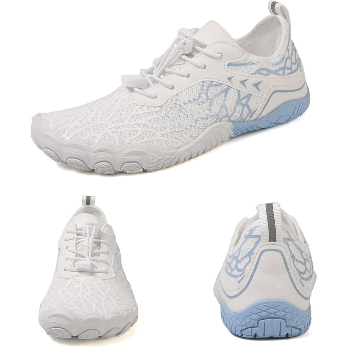 Взуття для плавання, водяні черевики для жінок, п'ятипалі, неслизька підошва, швидке висихання, дренажна система, легкі босижні черевики для багатоцільових активностей, білий/блакитний, 36-47 EU, Whiteblue 811 42 EU