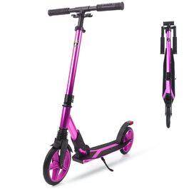 Скутер Lamborghini Tretroller Cityroller з великим колесом, складний, регульована висота, для дорослих та дітей, з підставкою, передньою амортизацією та гальмом на задньому колесі, до 100 кг (фіолетовий)