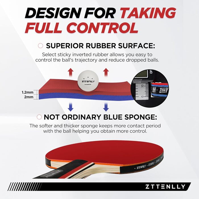 Набір для пінг-понгу ZTTENLLY: 2 або 4 ракетки з м'ячами та кейсом | Покращений контроль | Клейке гумове покриття | Для гри в приміщенні та на вулиці
