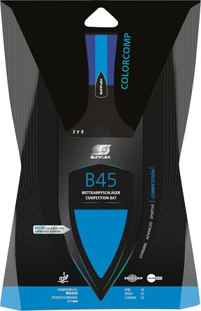 Sunflex Color COMP B45 професійна ракетка для настільного тенісу з синім ITTF сертифікованим накладенням, конкавна ручка, комплект з чохлом і 3 м'ячами для професіоналів та клубних гравців