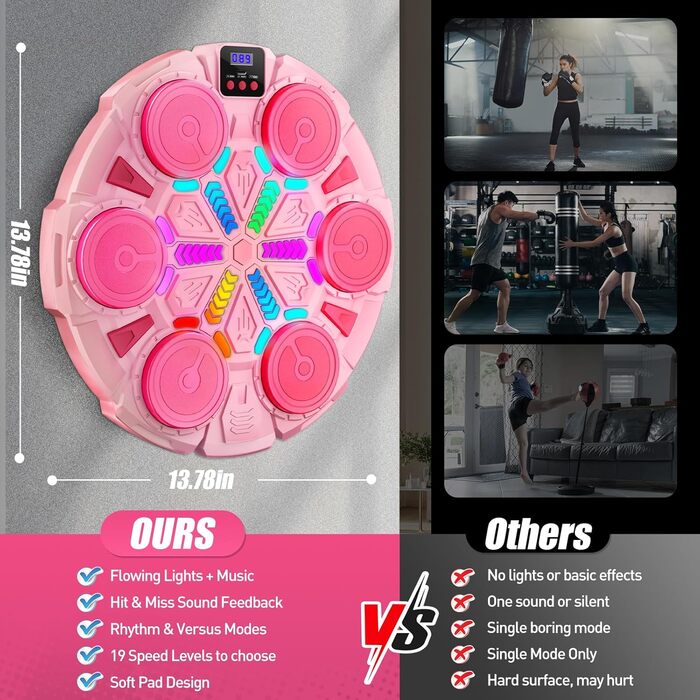 Боксерський тренажер Esnowlee з музикою та світлом, 11 режимів швидкості та 3 режими рахунку, для дітей та дорослих