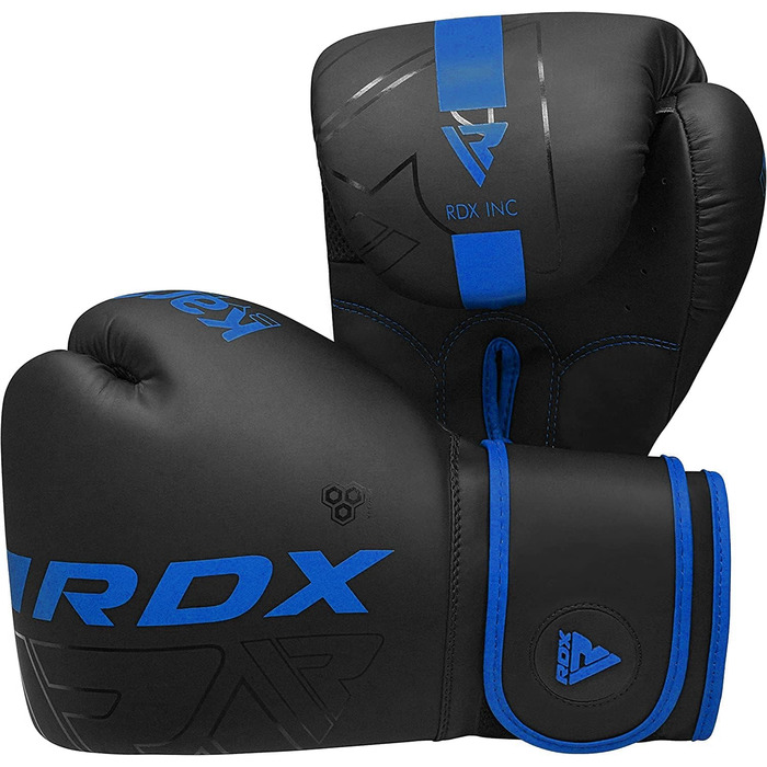 Дитячі боксерські рукавички RDX KARA, шкіра Maya Hide, для муай-тай, кікбоксингу, MMA, спарингів і тренувань, 6oz, чорні/сині
