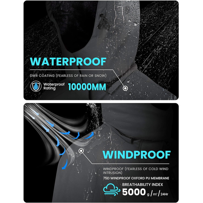 Чоловіча водонепроникна лижна куртка WUFU, тепла зимова модель, вітрозахист, сірий темний колір (XL)