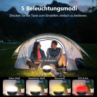 LED кемпінговий ліхтар на акумуляторі 8400mAh, RGB, 5 режимів, регулювання яскравості, водонепроникний, магнітний, для туризму та надзвичайних ситуацій