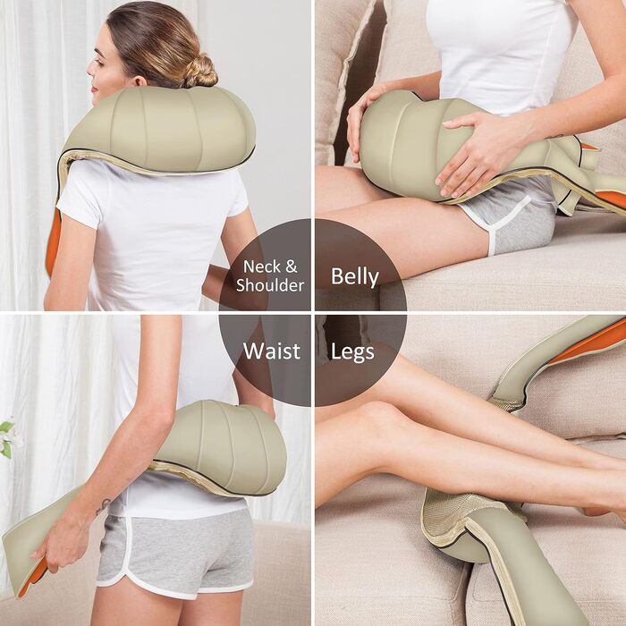Бездротовий масажер Shiatsu Snailax з функцією підігріву, 4D-роликами для шиї, плечей і спини, м'язова релаксація, подарунок для чоловіків та жінок (хаки)