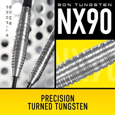 Професійні дартси Harrows NX90 Bomb & Parallel, 90% вольфрам, з чорним Supergrip, набір 10 шт, різна вага