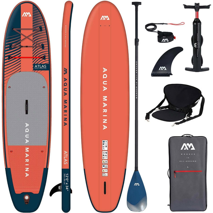 Надувна SUP-дошка Aqua Marina Atlas 366x86x15 см з сидінням для каяка, комплект, червона