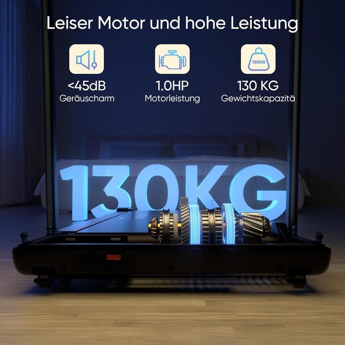 Біговий доріжка TISSCARE для дому та офісу: тиха модель з регулюванням нахилу, LED-дисплеєм, вагою до 130 кг та ручкою підтримки