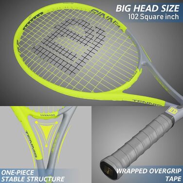 Тенісний ракетовий комплект для дорослих: легкий, з чохлом, 27 дюймів, жовтий Head