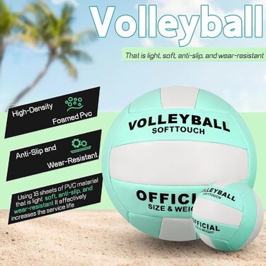 Волейбольний м'яч Aipwerer: для пляжу, залу та тренувань. З насосом та сумкою. Зелено-білий, розмір 5