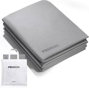 PROIRON Складаний йога-мат TPE 183x61x0,6 см, нековзкий, легкий, з сумкою, для фітнесу та пілатесу, сірий