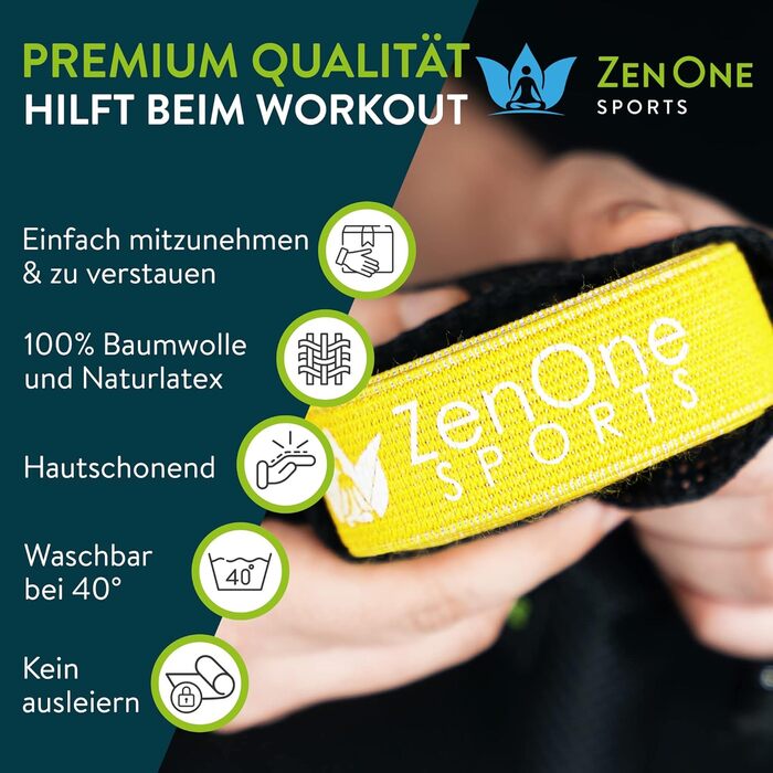 Спортивні фітнес-гумки ZenOne Sports® - стрічки опору з тканини (6 рівнів) з інструкцією для тренувань. Ідеально для силових тренувань, розминки та багато іншого. Гумка опору 3 Medium (Жовтий)