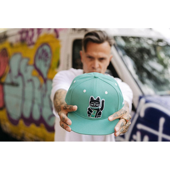 Кепка-снэпбек Nebelkind з принтом Winkekatze, унісекс, регульований розмір, м'ятно-зелена, стильна бейсболка в стилі streetwear