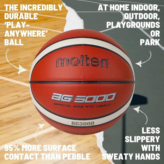 Баскетбольний м’яч Molten BG3000 FIBA, штучна шкіра, для залу та вулиці, помаранчевий з графіті