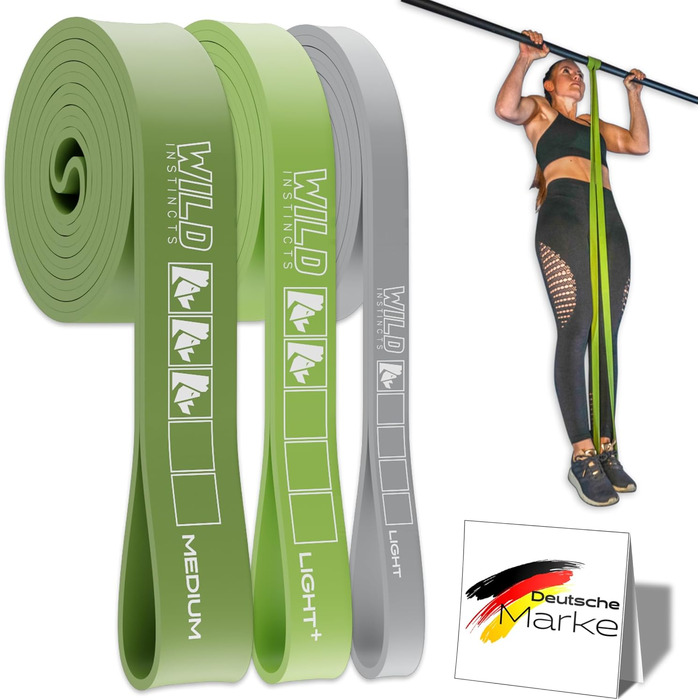 Стрічки опору для тренувань/фітнесу: набір для кроссфіту, розтяжки та підтягувань (3 шт. (LIGHT, LIGHT+, MEDIUM)) + сумка + додаток для тренувань