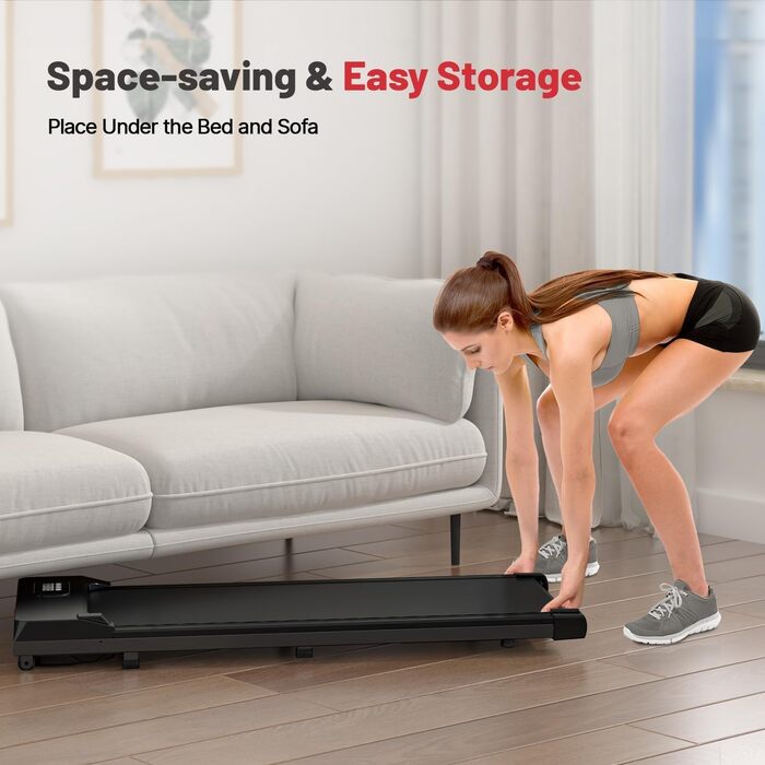 Електрична бігова доріжка Dskeuzeew Walking Pad з регулюванням нахилу для дому та офісу, портативний тренажер для ходьби з LCD-дисплеєм, чорна
