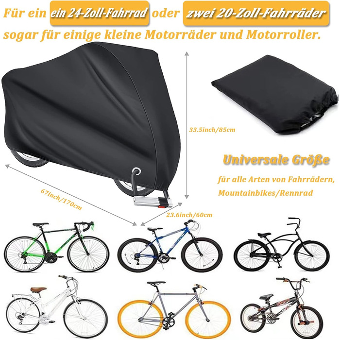 Водонепроникний чохол для велосипеда на 2 велосипеди, 210D Oxford, 170x60x85cm, чорний