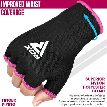Боксерські рукавички RDX для боксу, муай-тай, ММА. Еластичні боксерські бандажі, захист рук, рожево-білі.
