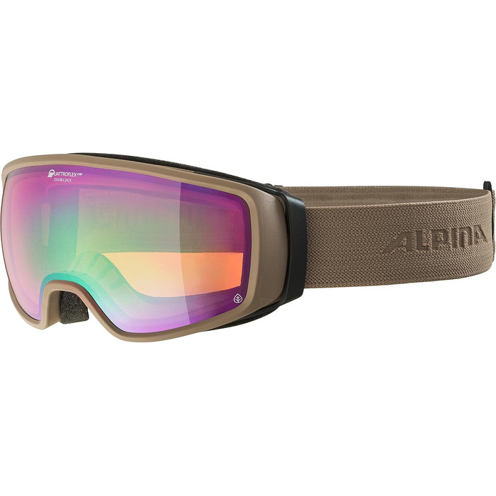 ALPINA DOUBLE JACK PLNT Q-LITE — Дзеркальна лижна маска OTG для дорослих, посилений контраст, 100% UV-захист, універсальний розмір, колір sand matt