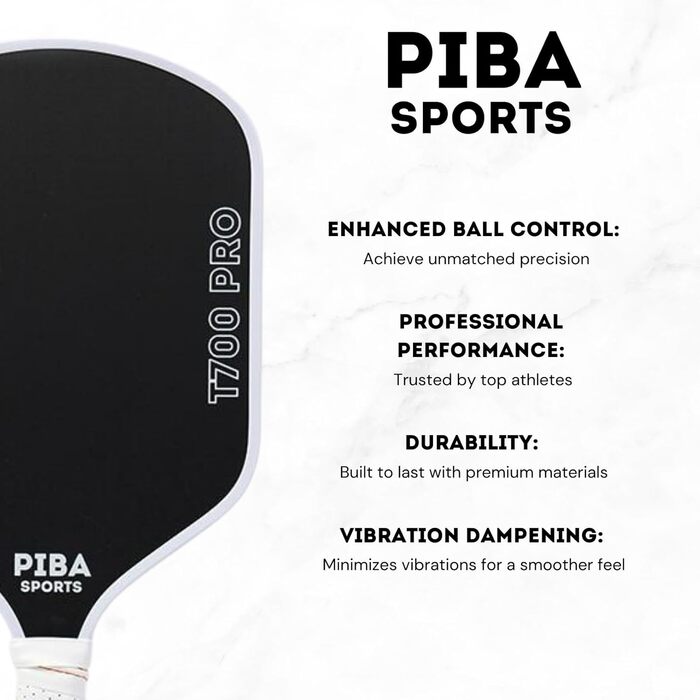 Професійна ракетка для піклболу PIBA Sports PRO, T700 карбон, 16 мм стільникова структура, шорстка поверхня для топ-спіну, подовжена ручка, легка та точна, для досвідчених і професіоналів