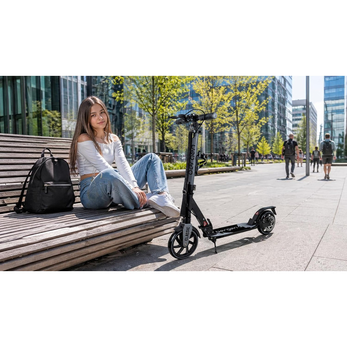 Самокат міський Bergеn City Scooter Classic складаний, 200 мм, дискове та ножне гальмо, амортизація, алюміній, регульована висота, для дітей від 6 років та дорослих до 100 кг (Сірий)