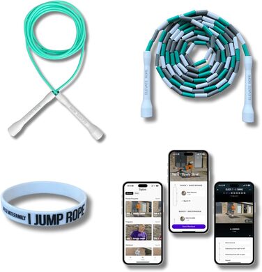 Набір скакалок Elevate Rope: 2 шт. з регулюванням, додаток для тренувань, для дорослих та дітей, швидкісні та з перлинками, для занять в приміщенні та на вулиці (блакитний)